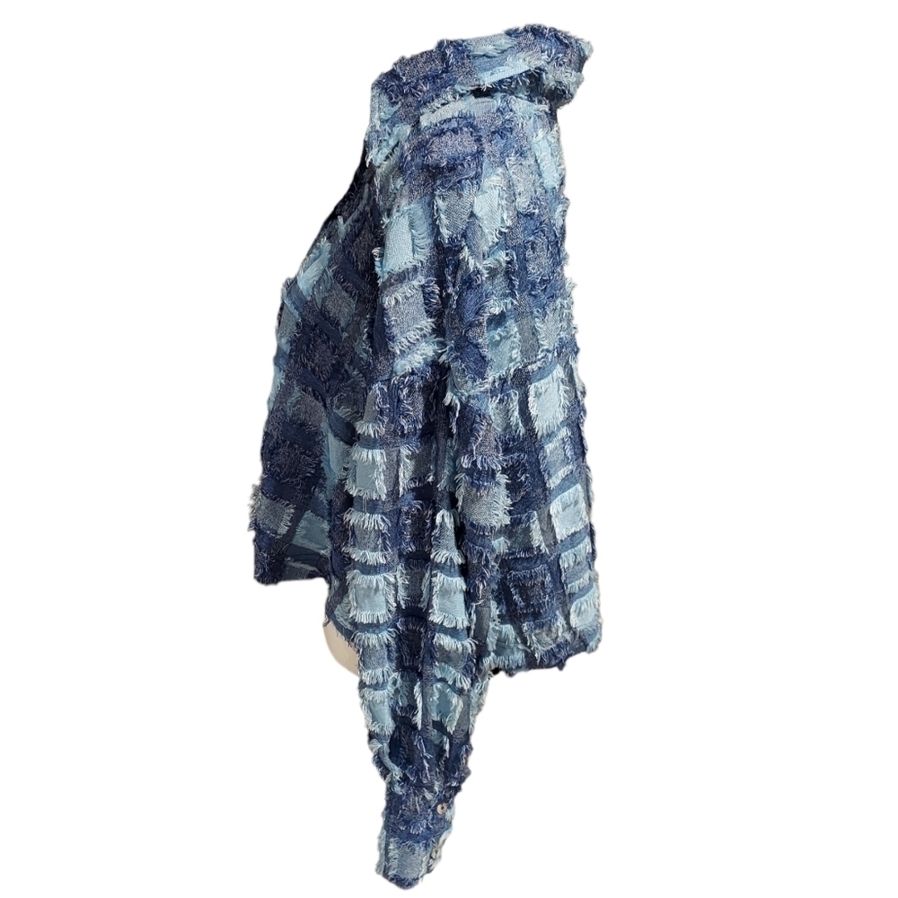 White Birch Cropped Patchwork Jacket Blue Womens … - image 2